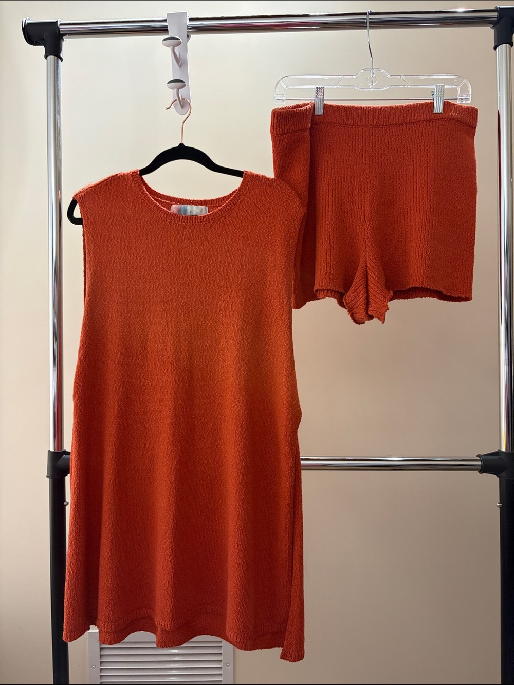 Women's Orange Knit Set - Tank Dress & Shorts